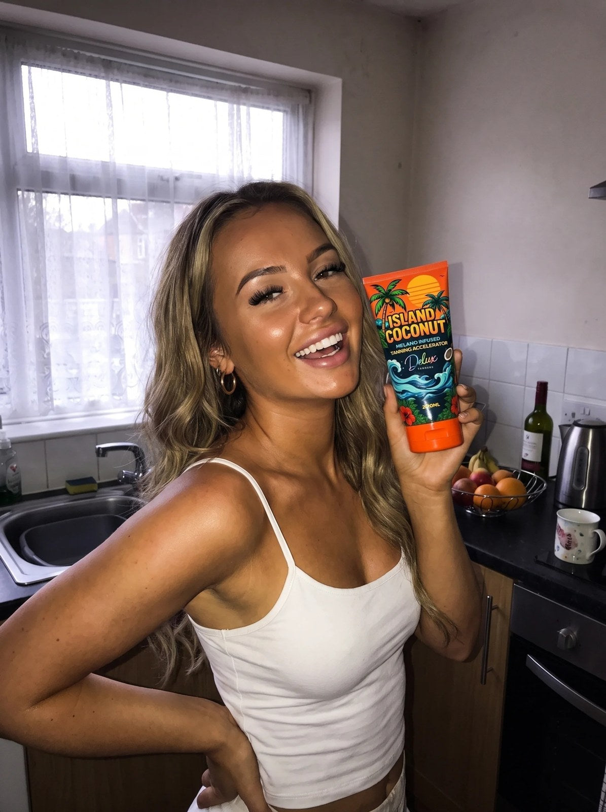 Island Coconut customer a few sessions later holding the tube
