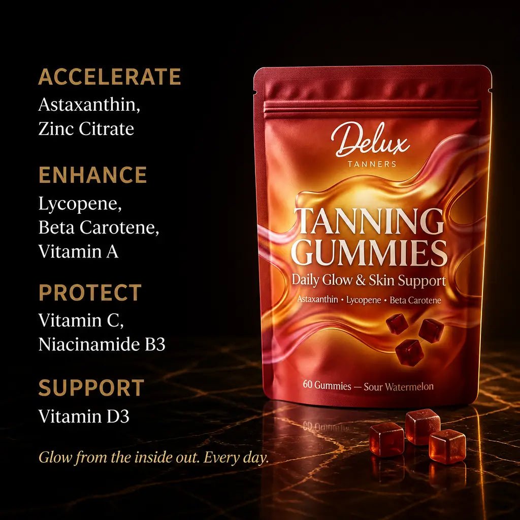 Tanning gummies with skin vitamins and antioxidants